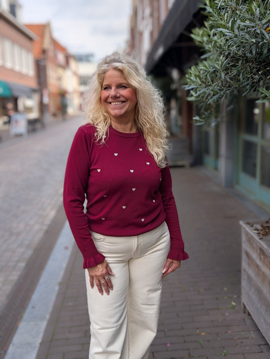 Nina trui met gouden hartjes - Bordeauxrood