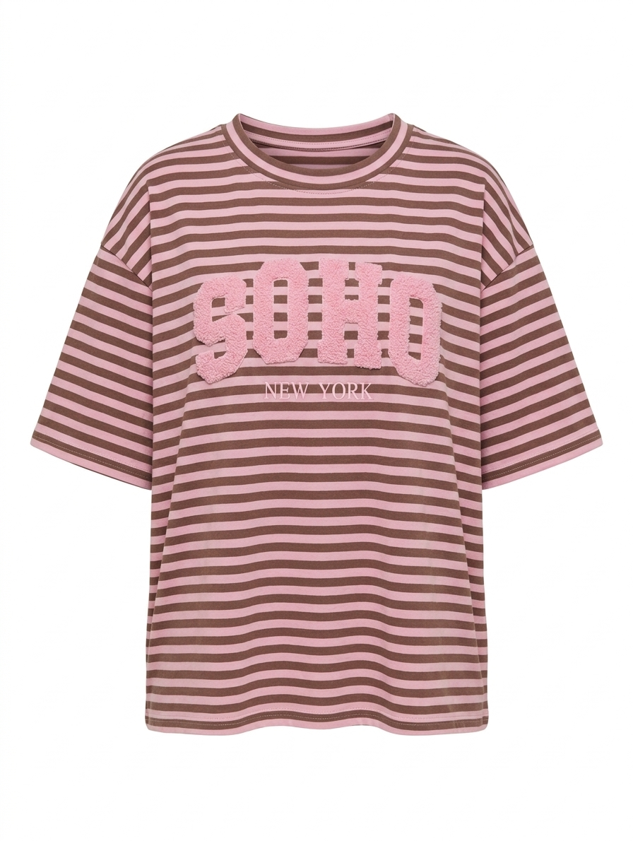 Downtown Stripe shirt - Bruin/Roze