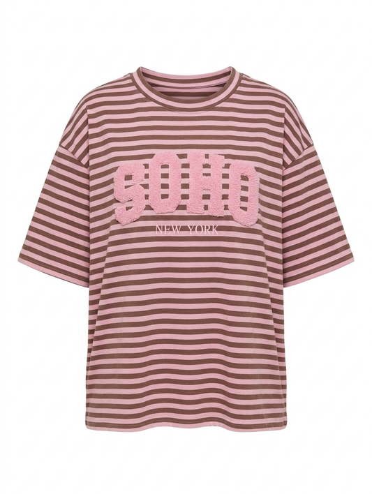 Downtown Stripe shirt - Bruin/Roze