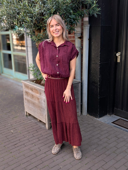 Linnen blouse Veerle - Bordeaux rood