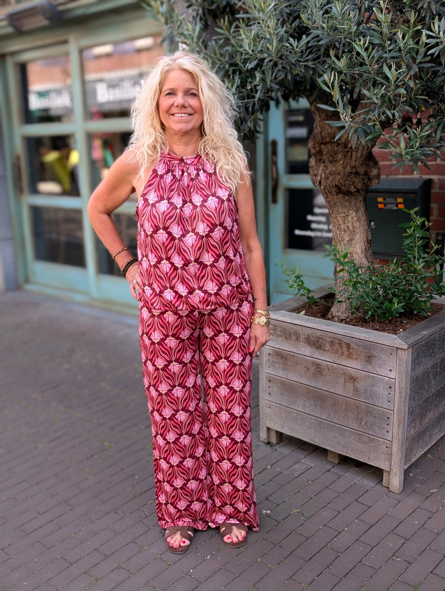 Haltertop hippie flowers - Roze