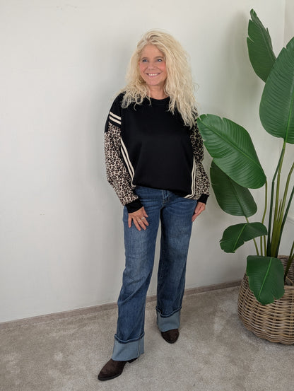 Sporty panter sweater - Zwart
