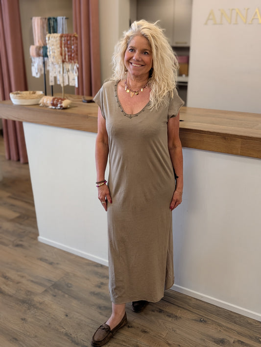 Livia jurk met studs - Taupe