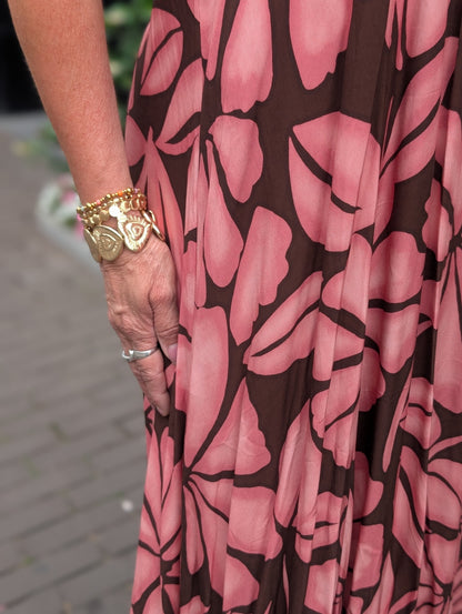 Aloha bloemen print maxi jurk - Roze/Bruin
