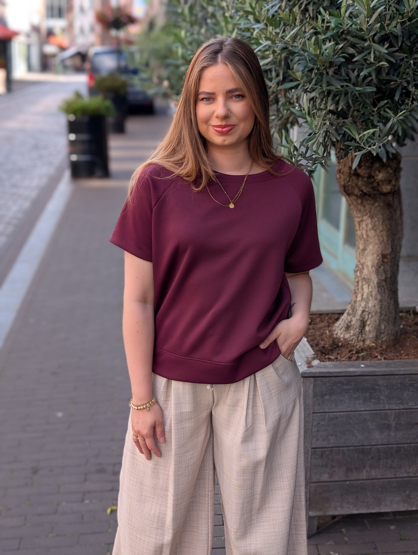Basis jersey shirt - Bordeauxrood