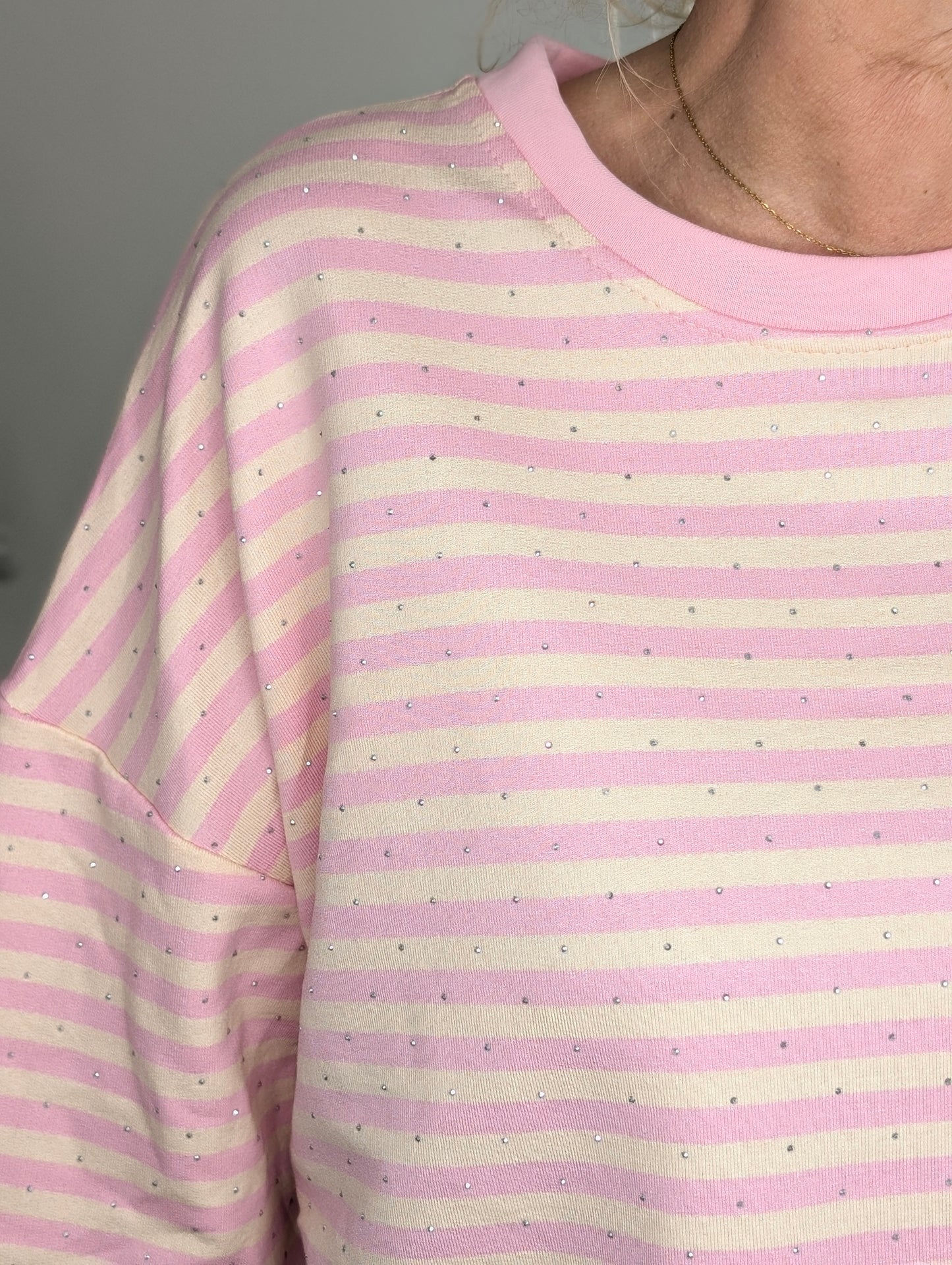 Gestreept shirt shimmer - Creme / roze