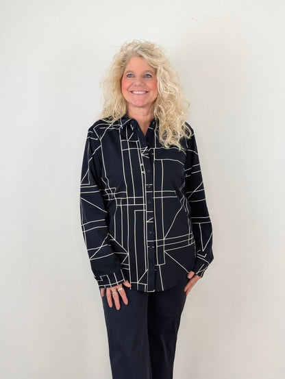 Mi Piace Karin blouse - Dark blue/ kit geometric line