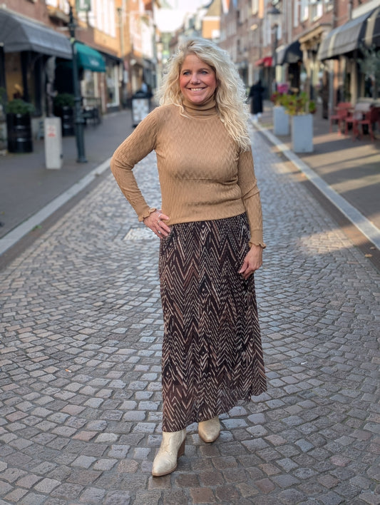 Plissé rok zigzag print - Bruin mix