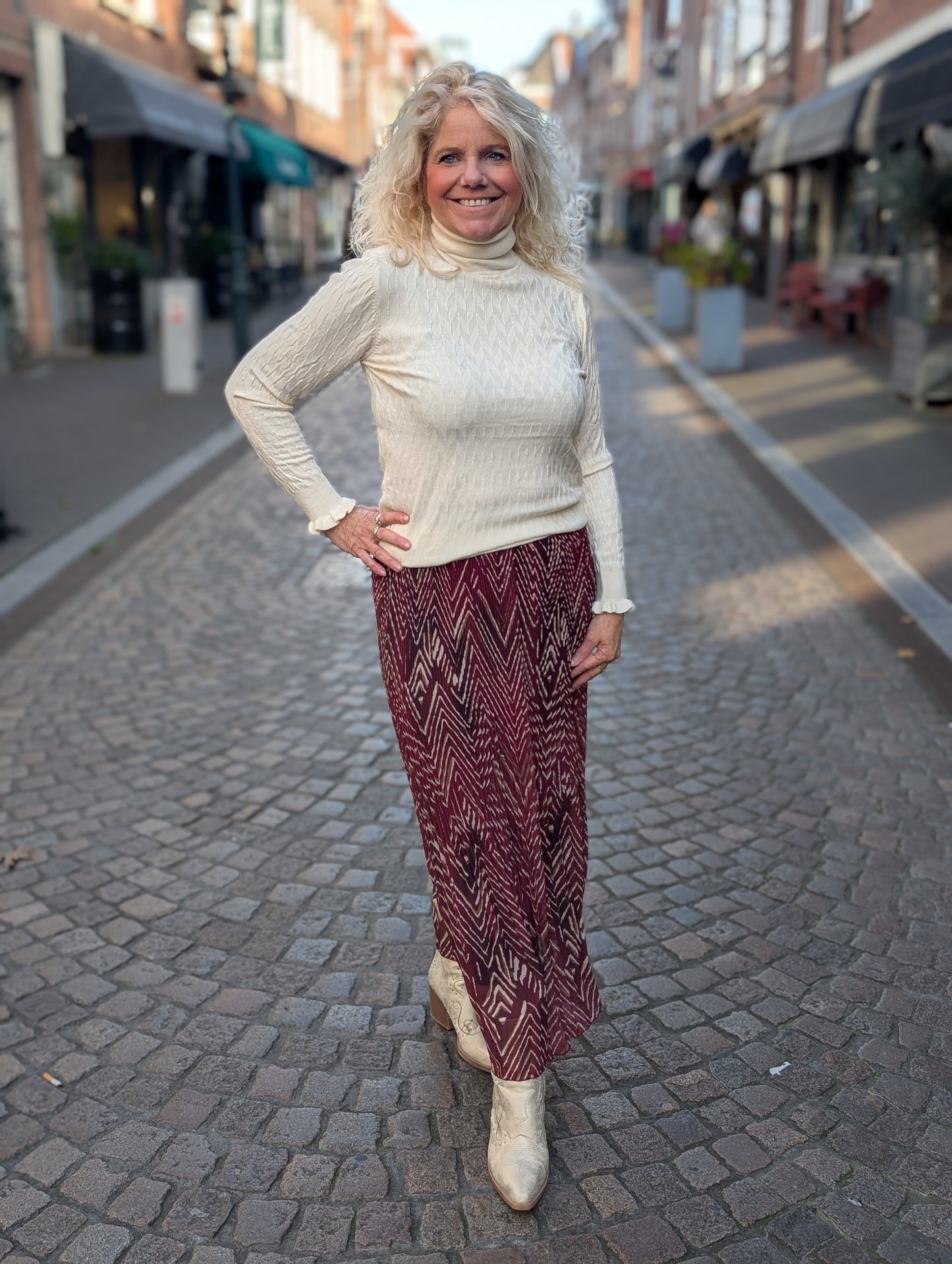 Plissé rok zigzag print - Bordeaux rood mix