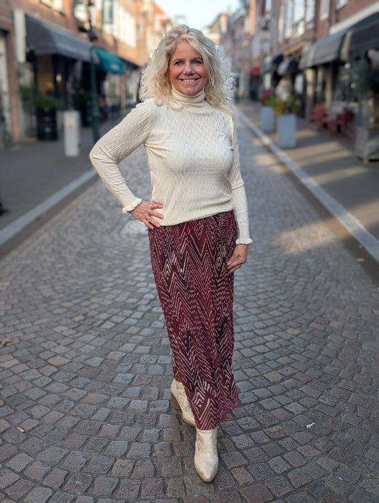 Plissé rok zigzag print - Bordeaux rood mix