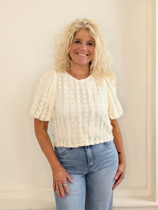 Sunny Lace Puff Top - Ecru