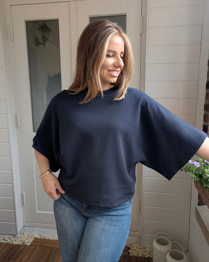 Luna Wide Sleeve Top - Navy
