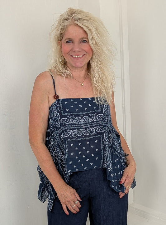 Paisley boho top - Donkerblauw