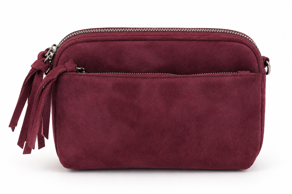 Suede look handtas - Wijn rood