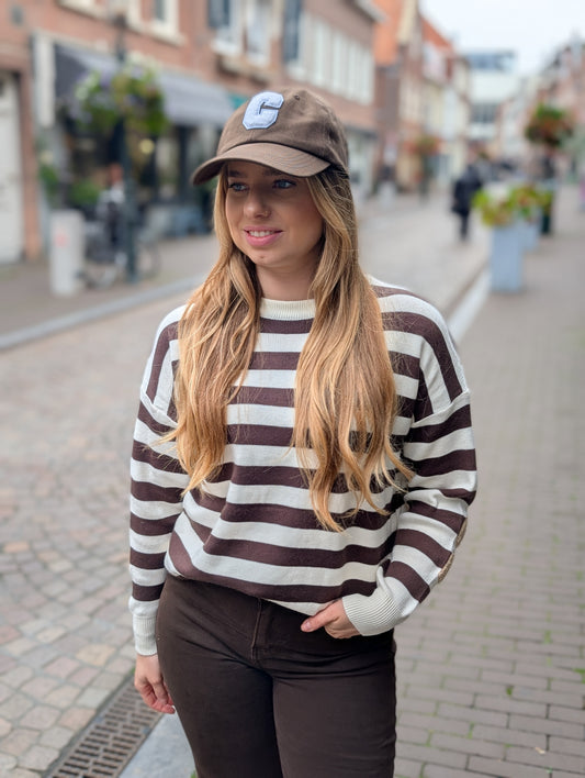 Gestreepte New York sweater - Bruin/Ecru