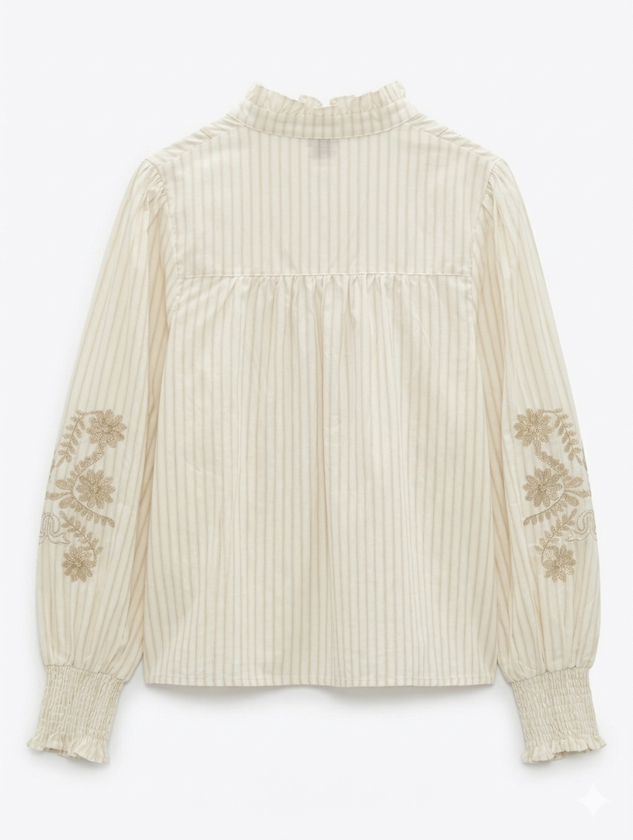 Linnea Stripe & Floral Top - Ecru/Beige