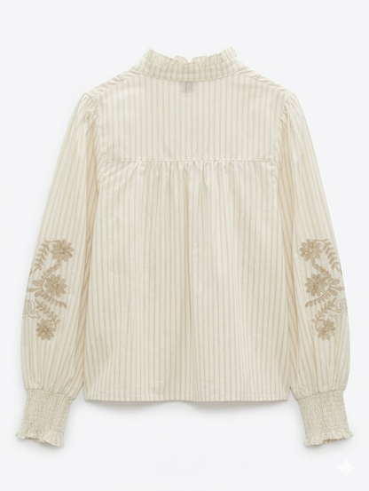 Linnea Stripe & Floral Top - Ecru/Beige