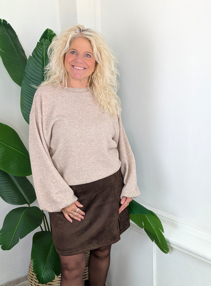 Sandra trui met elastiek onderin - Beige