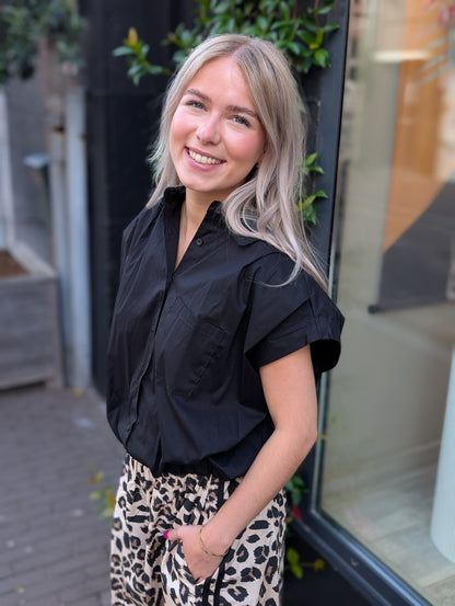 Bo blouse top met elastiek onderin - Zwart