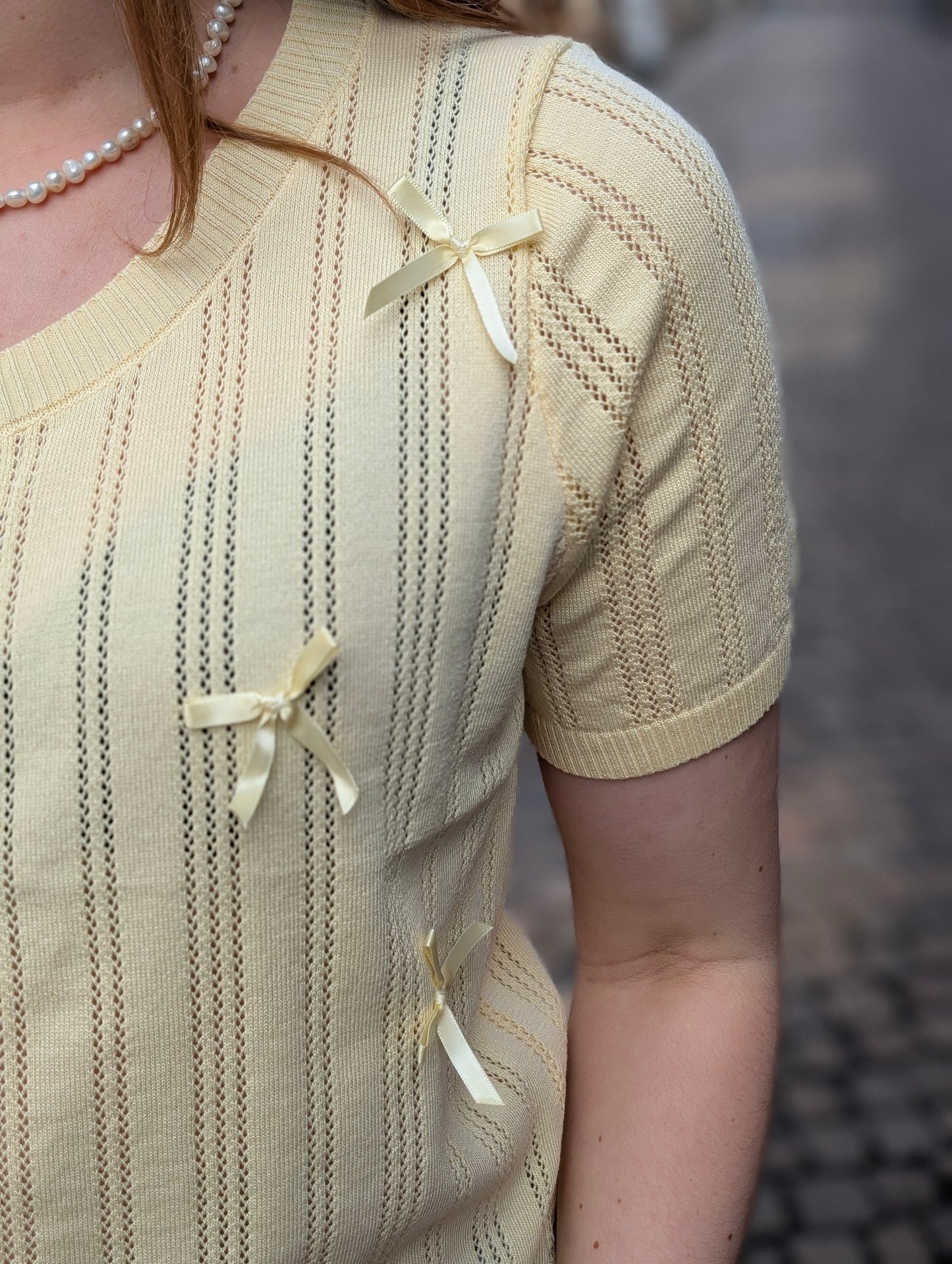 Strikjes vest korte mouw Pauline - Geel