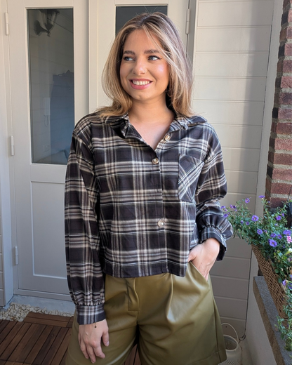 Korte ruitjes blouse Ella - Bruin/Groen