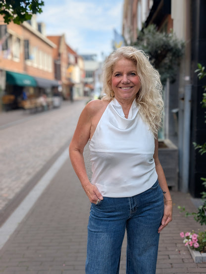 Silk top met openrug - Wit