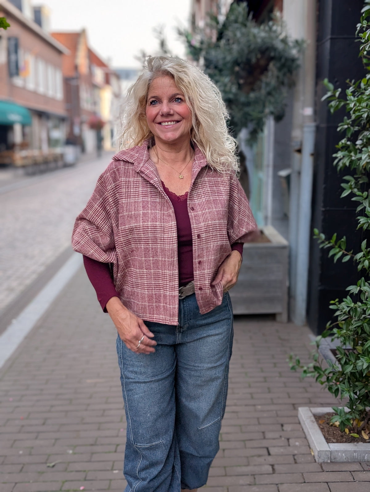 Karam ruitjes blouse - Bordeaux / creme