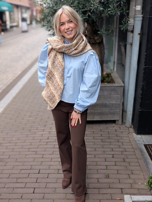 Babs wide leg pantalon met riem - Bruin