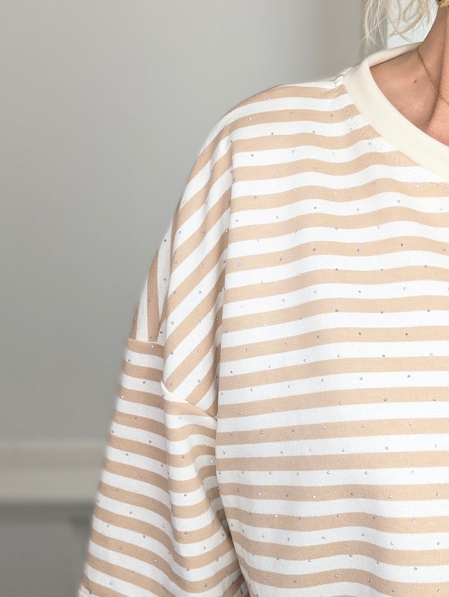 Gestreept shirt shimmer - Creme / sand