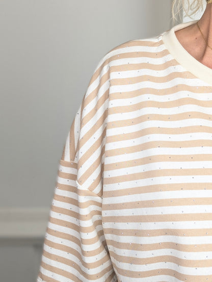 Gestreept shirt shimmer - Creme / sand