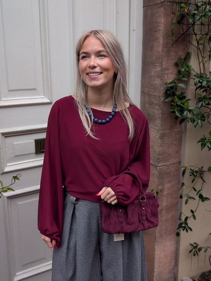 Hilde blouse met elastiek onderin - Wijn rood