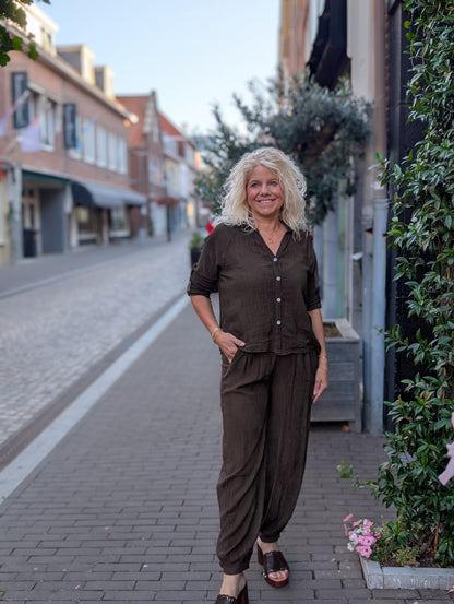 Bibara blouse met kraag - Bruin