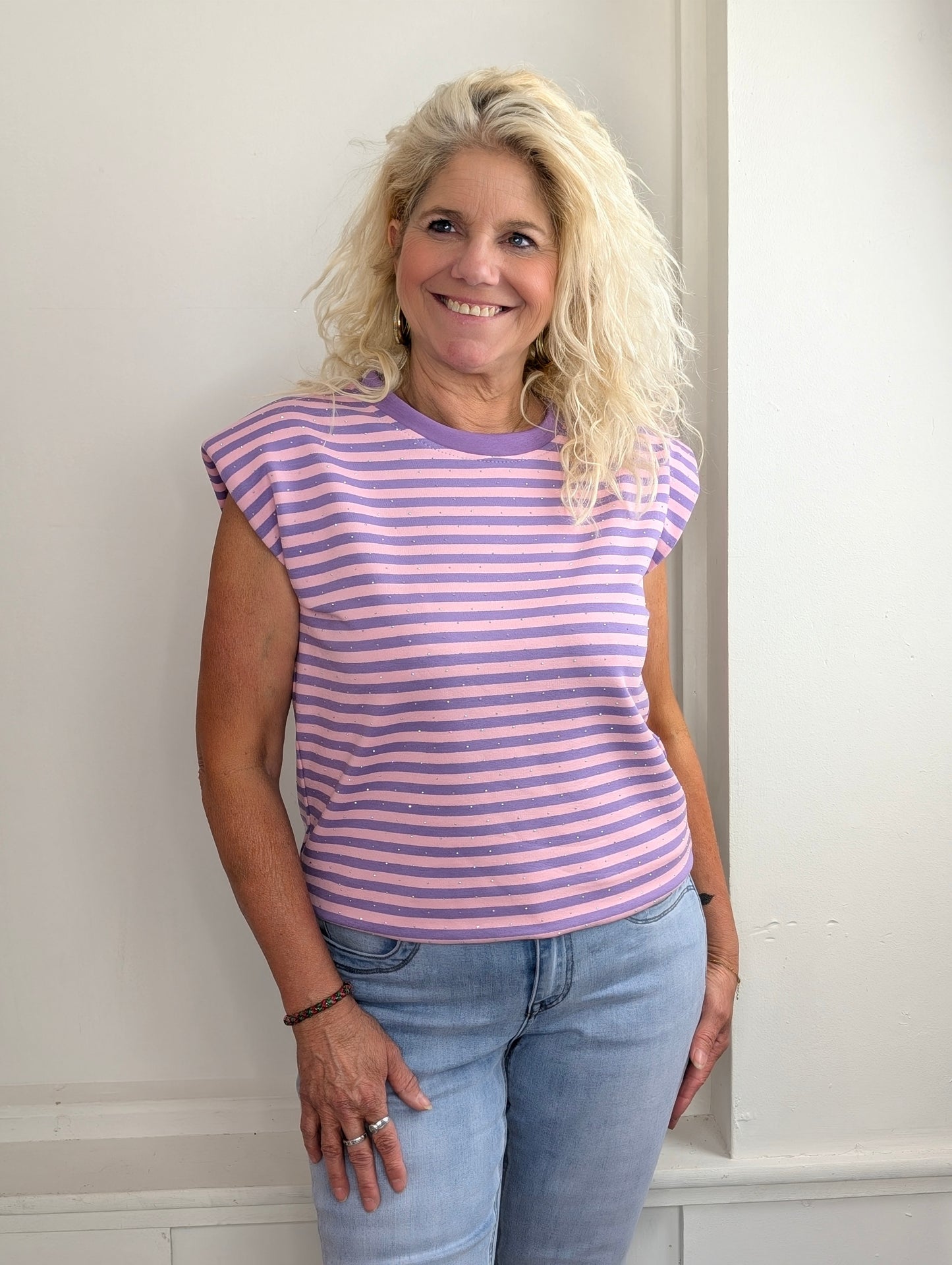 Basy streep glitter top - Lila / roze