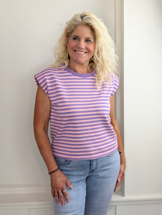 Basy streep glitter top - Lila / roze