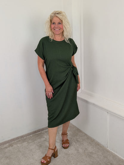 Capri knot crincle dress - Groen