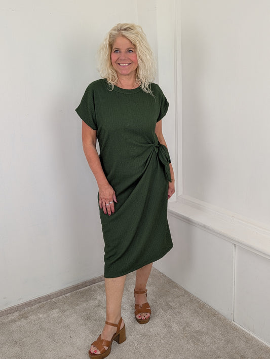 Capri knot crincle dress - Groen