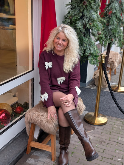 Nolana trui met strikjes - Bordeaux met beige strikjes