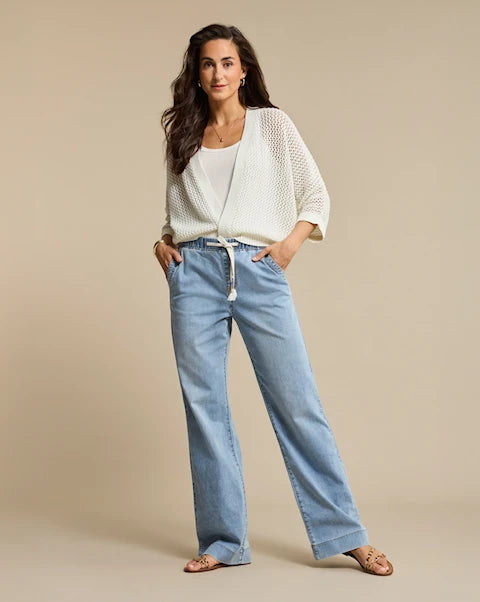 Red Button Cardigan Pointelle -  Pebble