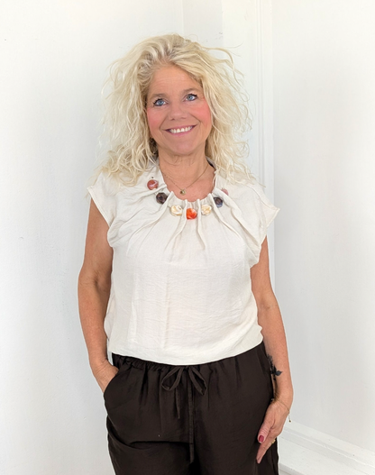 Stone beads blouse top - Beige