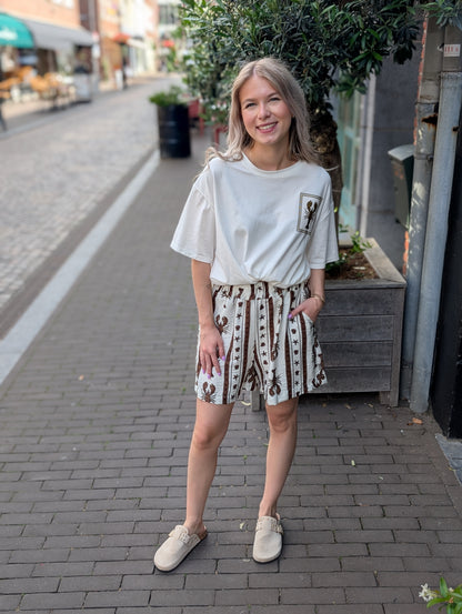 Summer T-shirt kreeft print - Wit/Bruin