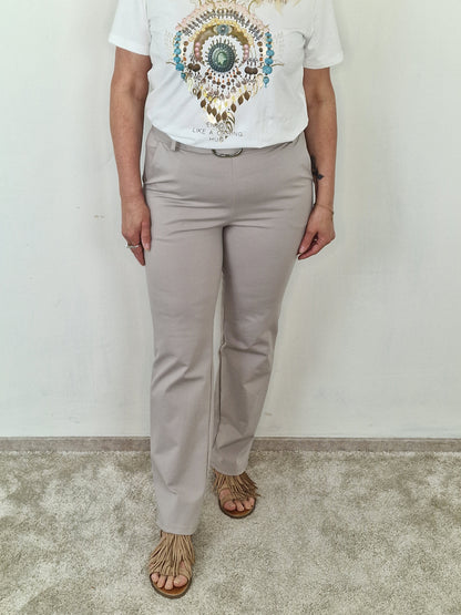 Lizzy wide leg pantalon met riem - Taupe