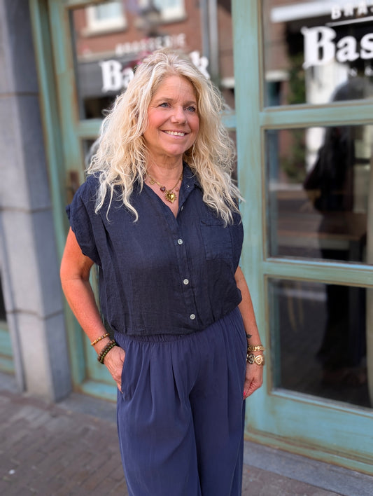 Linnen blouse Veerle - Donker blauw
