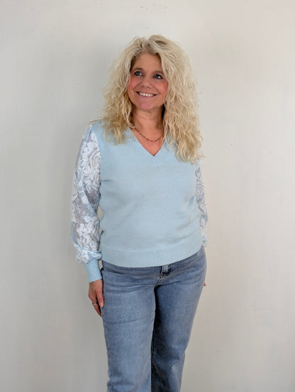 Dolly Kanten Mouw Trui - Blauw