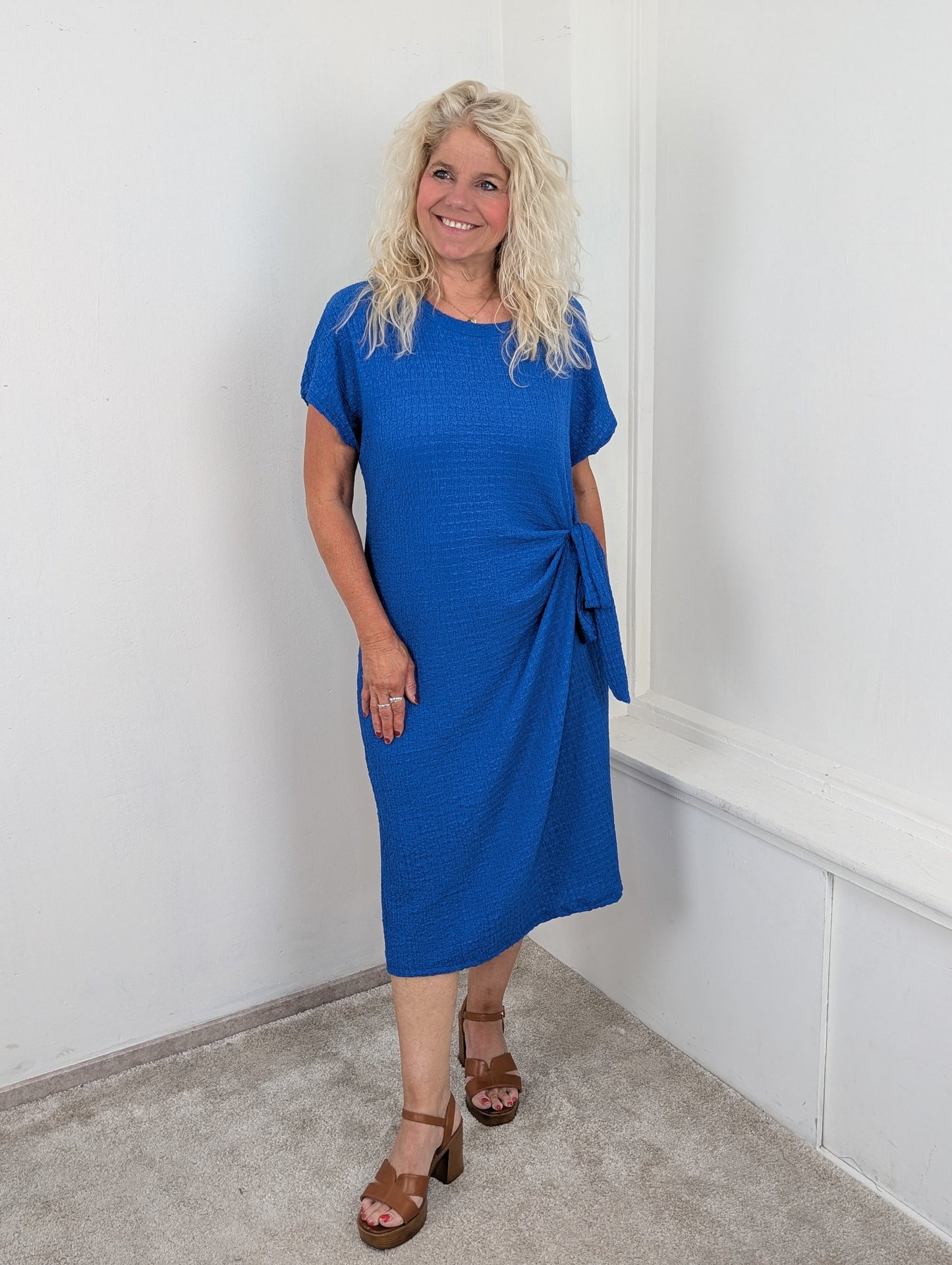 Capri knot crincle dress - Kobaltblauw