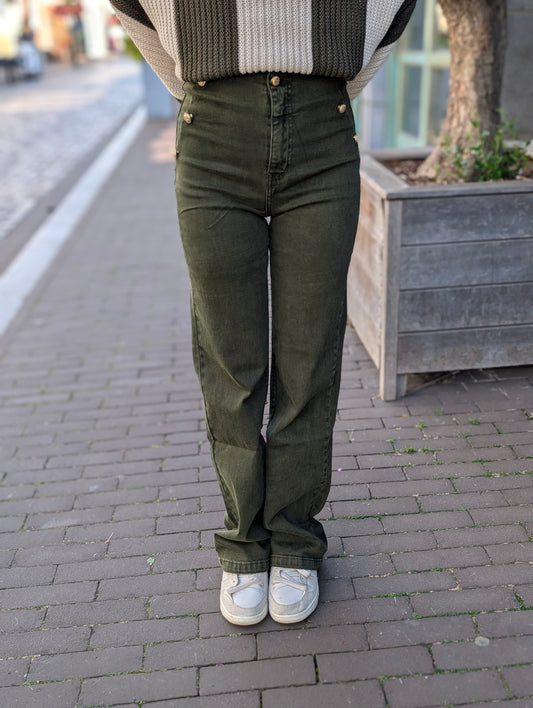 Folyrose wide leg knopen - Groen