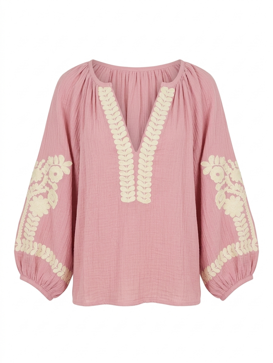 Nowy mousseline Blouse met Borduurwerk - Blush