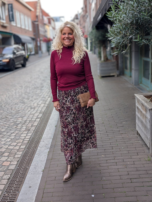 Liza plise rok - Bloemen wijn rood