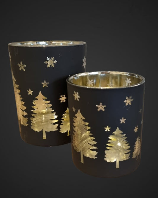 Windlicht kerstboom - Zwart/Goud - 3 formaten