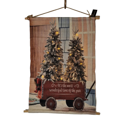 Kerst Wanddoek met led verlichting Wonderful Time - 60x45