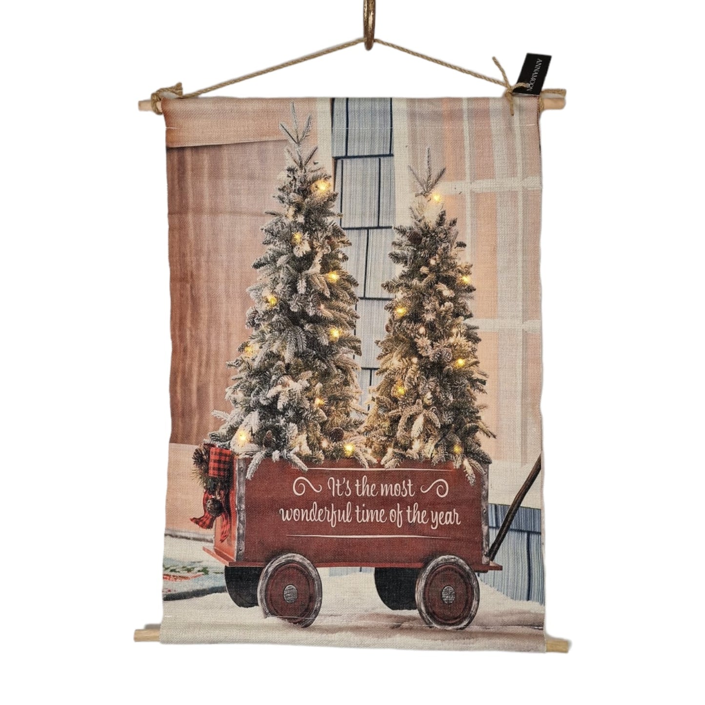 Kerst Wanddoek met led verlichting Wonderful Time - 60x45